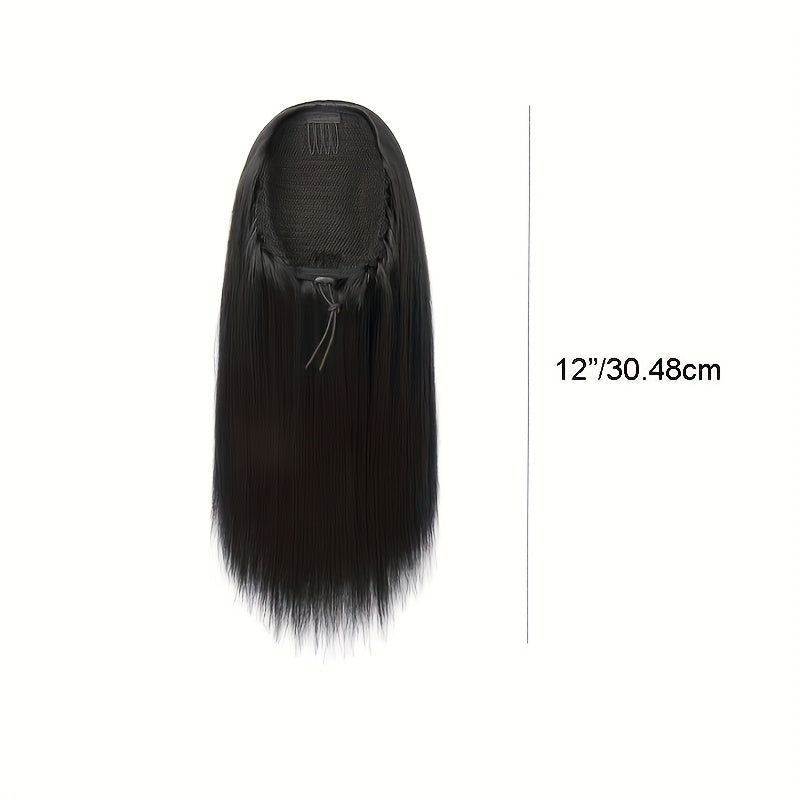 30.48cm Straight Multi-Layered Lightweight Fluffy Ponytail Extension - Tangle-Resistant, Smooth Soft Synthetic Hairpiece for Women, High-Temperature Fiber, Perfect for Short Hair, Hair Extension|Straight Hair Extension|Smooth Texture