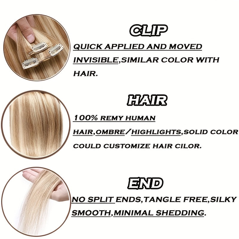 [Soft Human Hair Extensions] 8pcs 18 Clips Clip In Hair Extensions | 16-24 Inch Soft & Natural Straight Human Hairpieces for Women - Adding Volume & Beauty