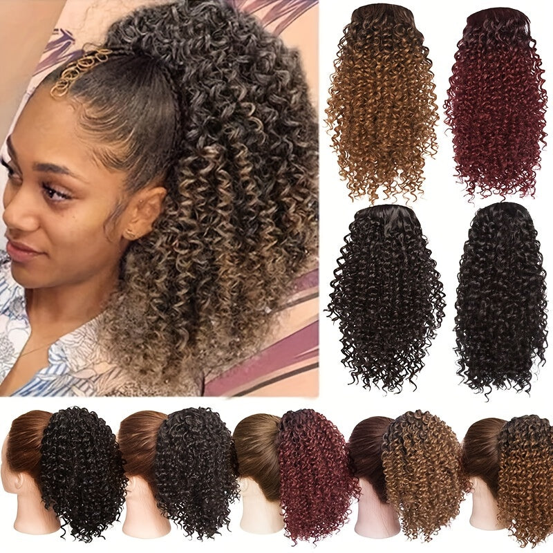 20.32 cm Short Kinky Curly Ponytail Extensions for - Synthetic Afro Hair with 2 Clips, Multi-Color Options (Light Brown to Dark Red), Secure Drawstring Closure for Natural Volume & Fullness, Ponytail Hair Extensions