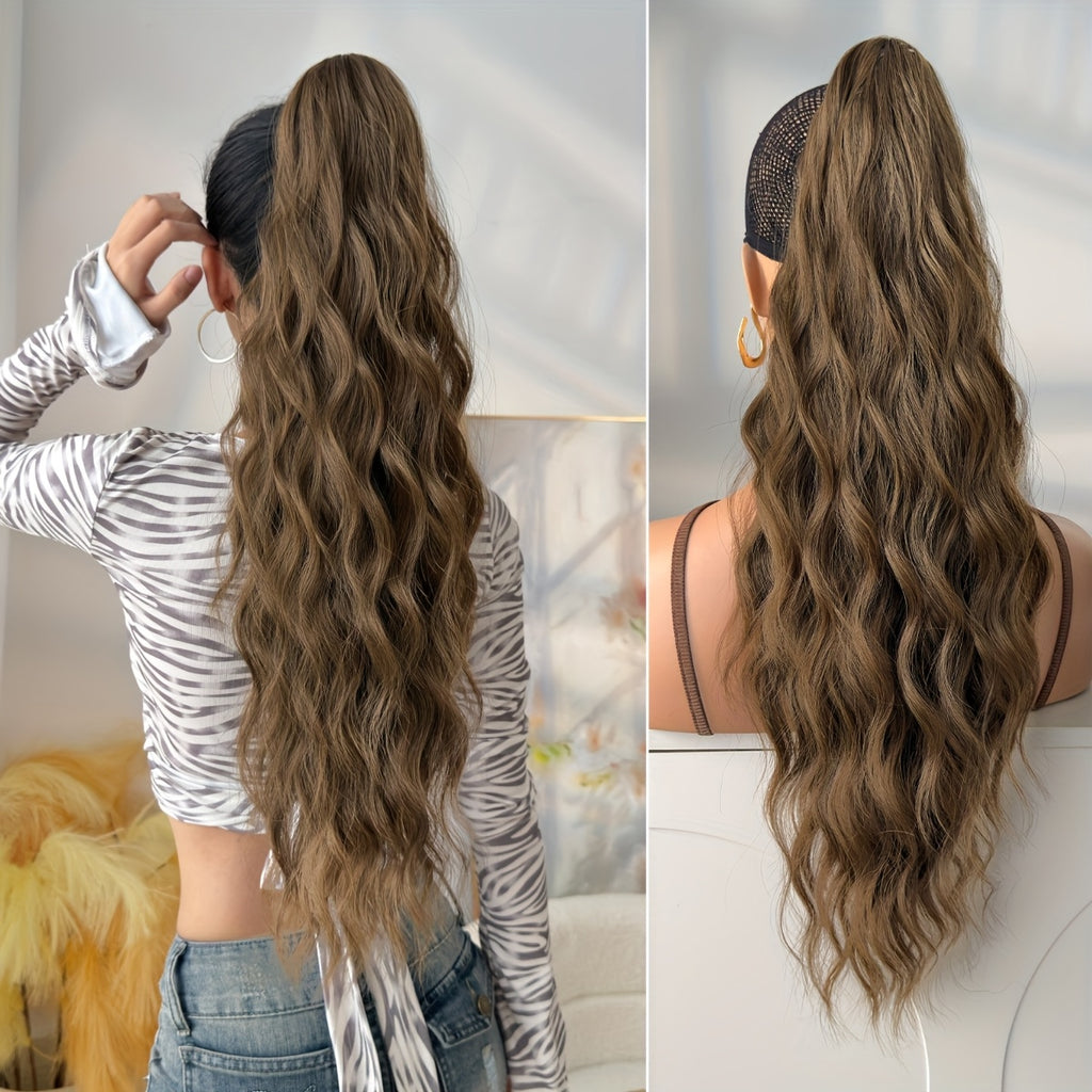 [Heat-Resistant] 26-Inch Long Wavy Ponytail Extension | Made from Heat-Resistant Synthetic Fibers | Perfect for Daily Use by Women